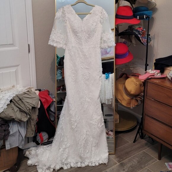Liz Simon Designed in Calagary Kasey Ivory Wedding Dress with Train SZ 10 - Picture 9 of 15